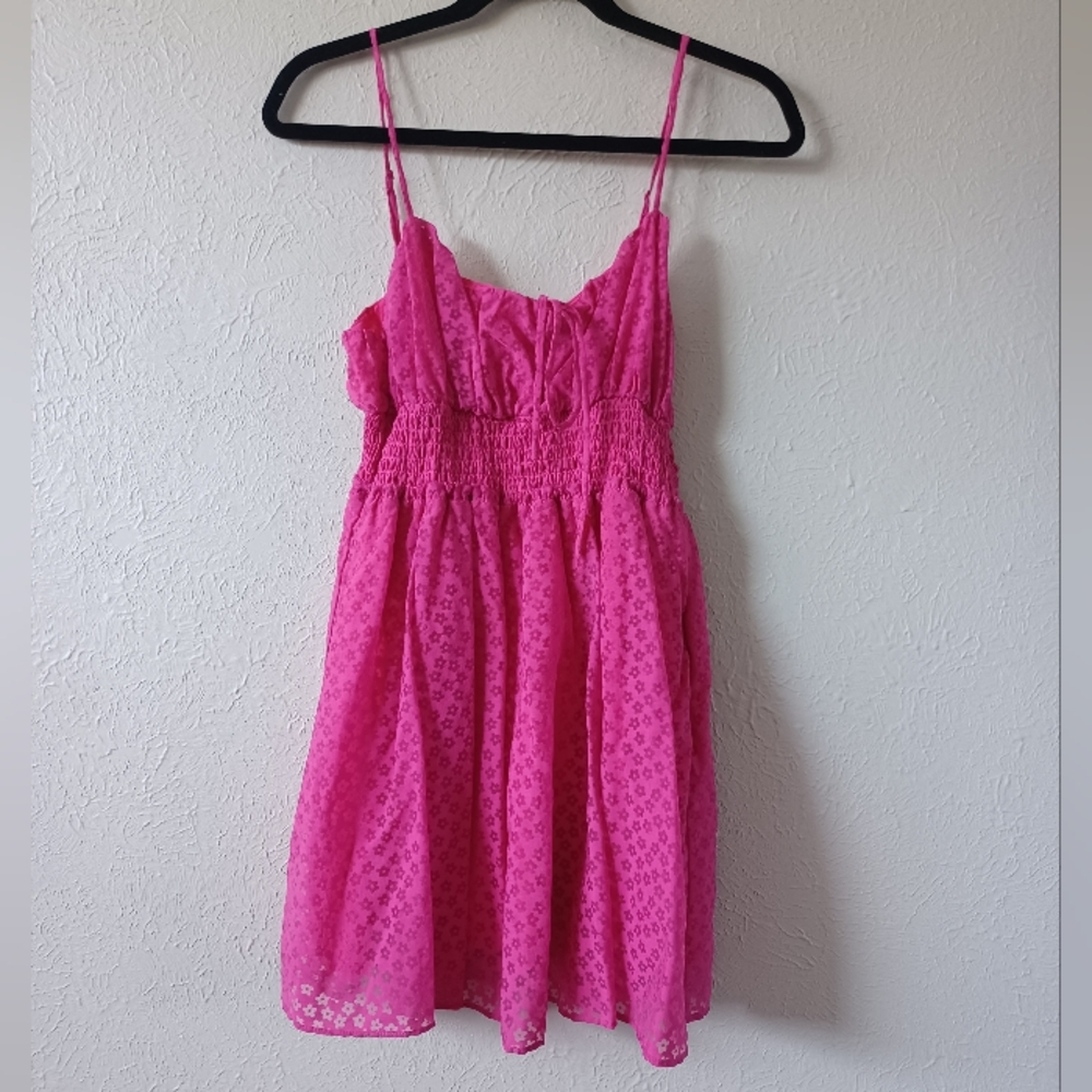 Urban Outfitters Pink Riley Cintura Smocked Mini Dress Size L